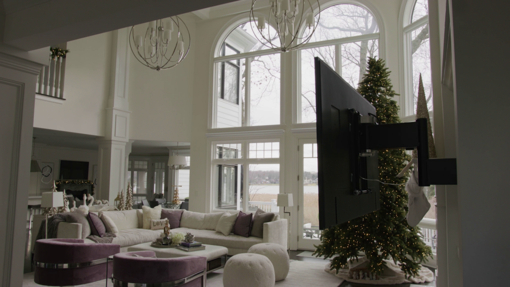 Holiday living room scape with technology infused throughout, powered by Access Networks connectivity
